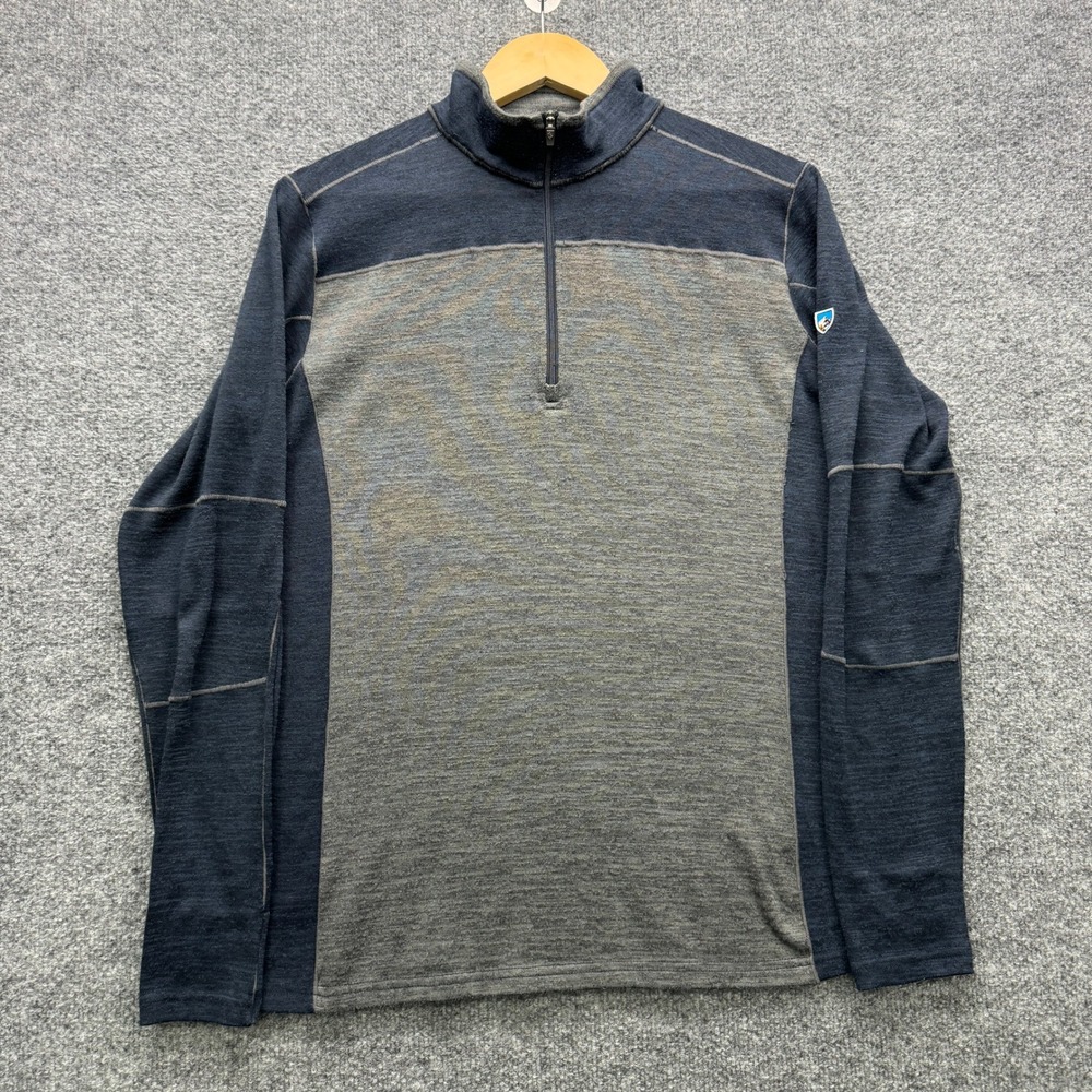 KUHL Ryzer 1/4 Zip Sweater Mens Small Blue Gray Long Sleeve Thumbhole Outdoor